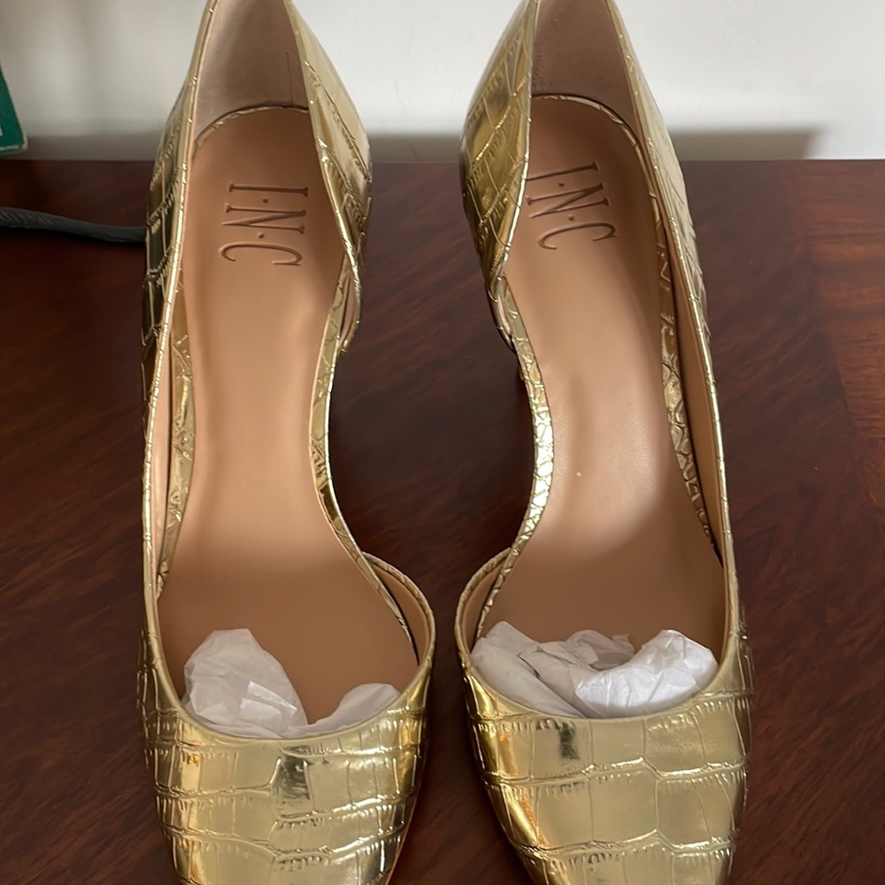 INC New Gold Size 8 1/2 heels.  About 3 3/4 inches….